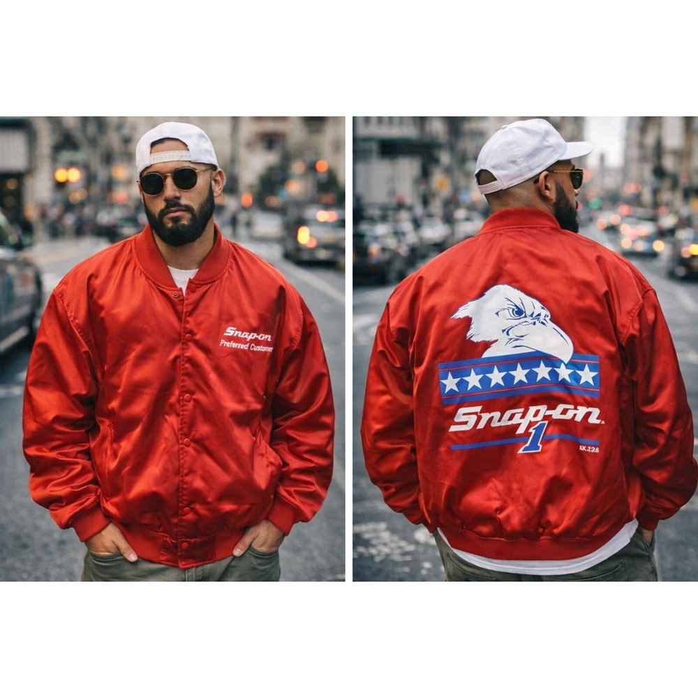 Vintage 90s Snap On‎ Jacket XXXL Red Satin USA Racing Eagle Pro Line 1991